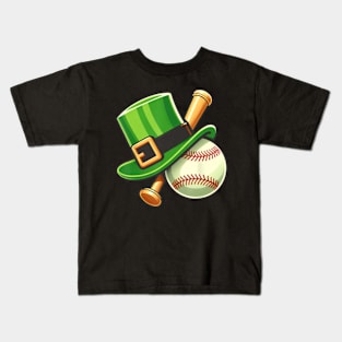 Boys Baseball St Patricks Day Ball Leprechaun Catcher Kids T-Shirt